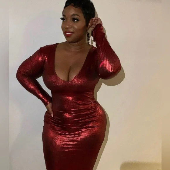 Metallic red midi dress - Picture 1 of 1